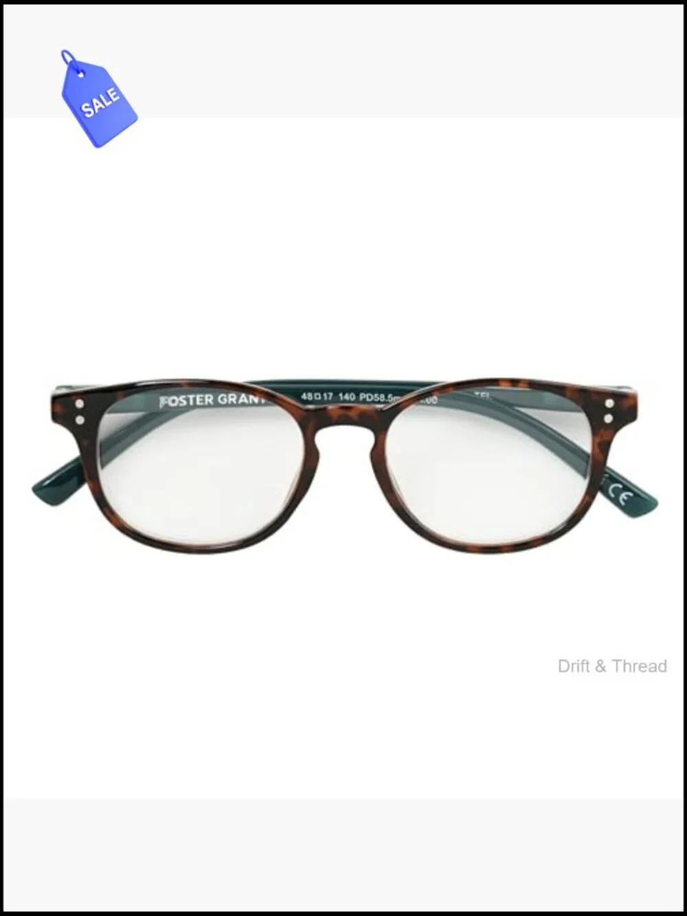 Round Reading Glasses with Spring Hinge - Tortoise/Teal
